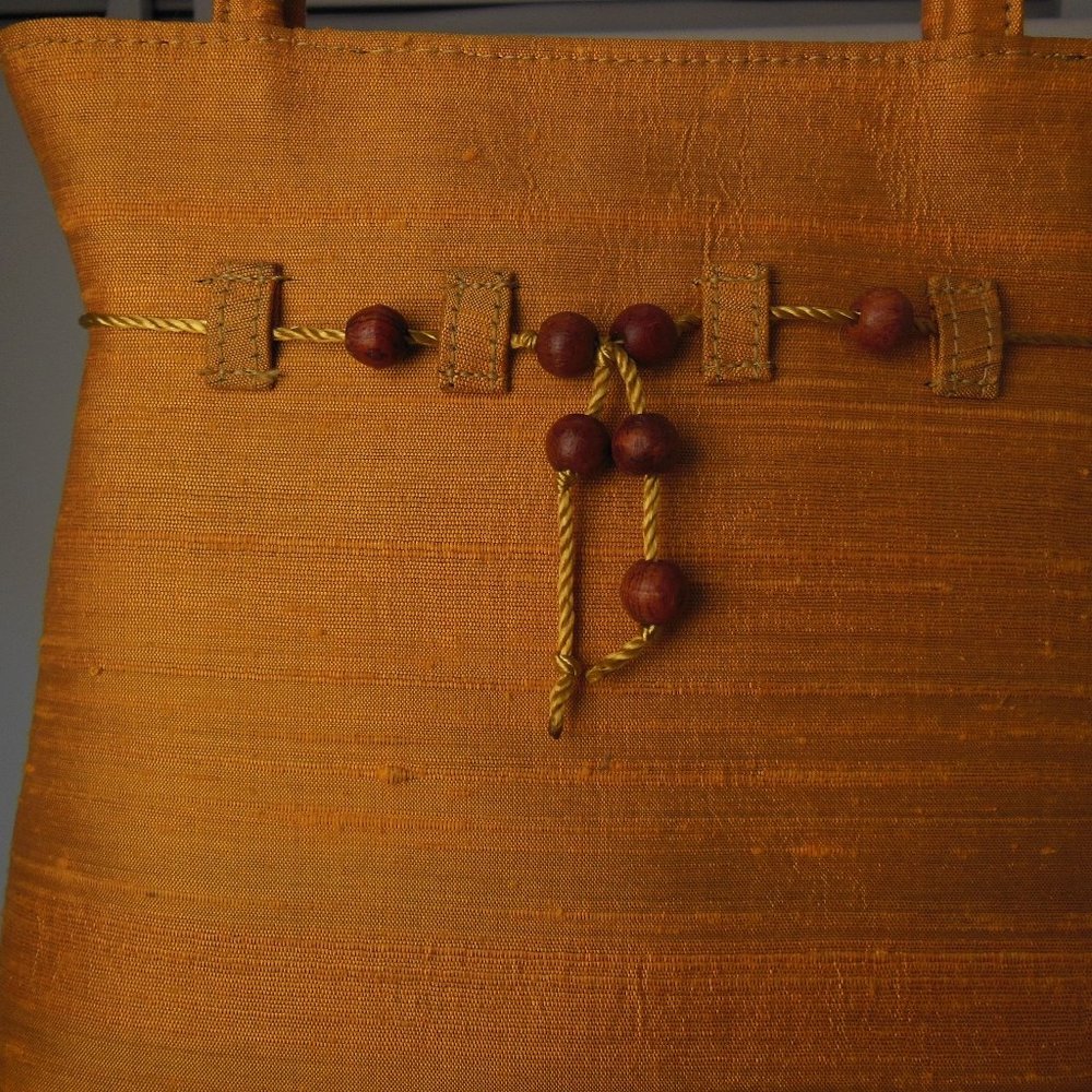 Thai silk  bag, Beautiful  Gold color hand bag ,Spring bag 9 By 9 in.